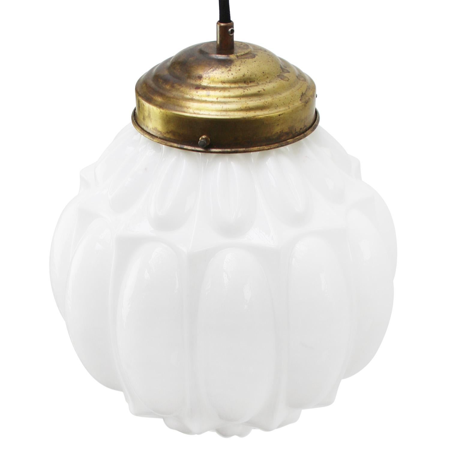White Opaline and Brass Pendant Lights For Sale 1