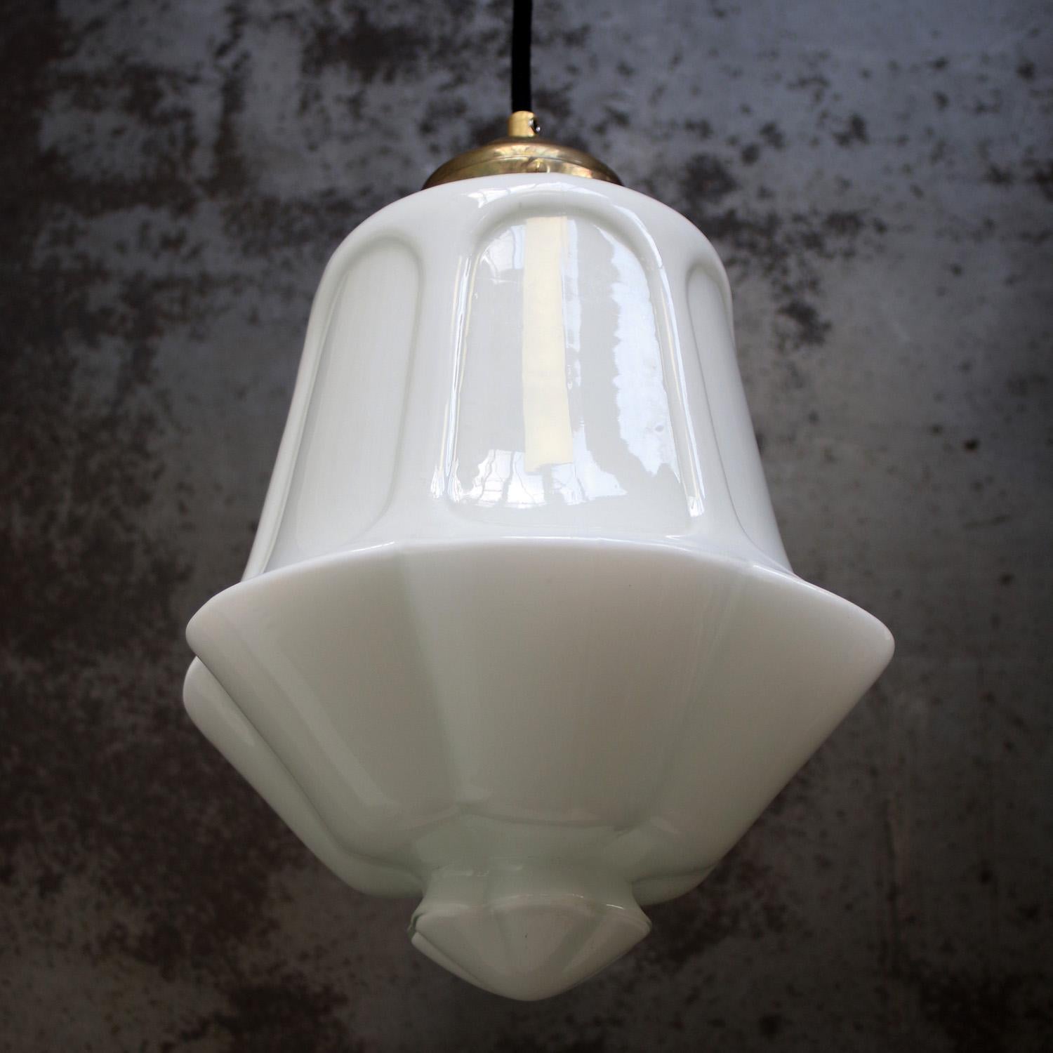 White Opaline and Brass Pendant Lights 1