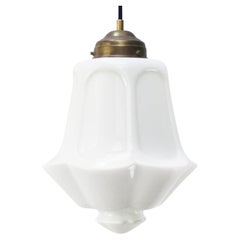White Opaline and Brass Pendant Lights