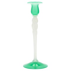 White opaline and jade glass candlestick by Steuben, c. 1925