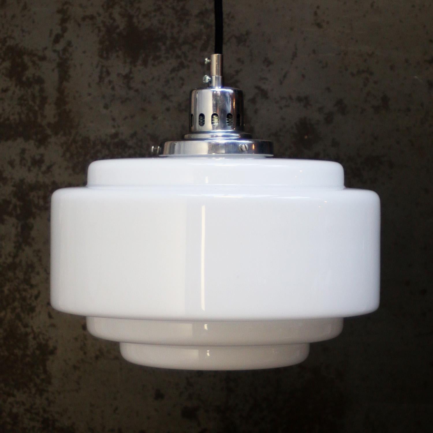 Bauhaus White Opaline Art Deco Glass Pendant Lamps For Sale