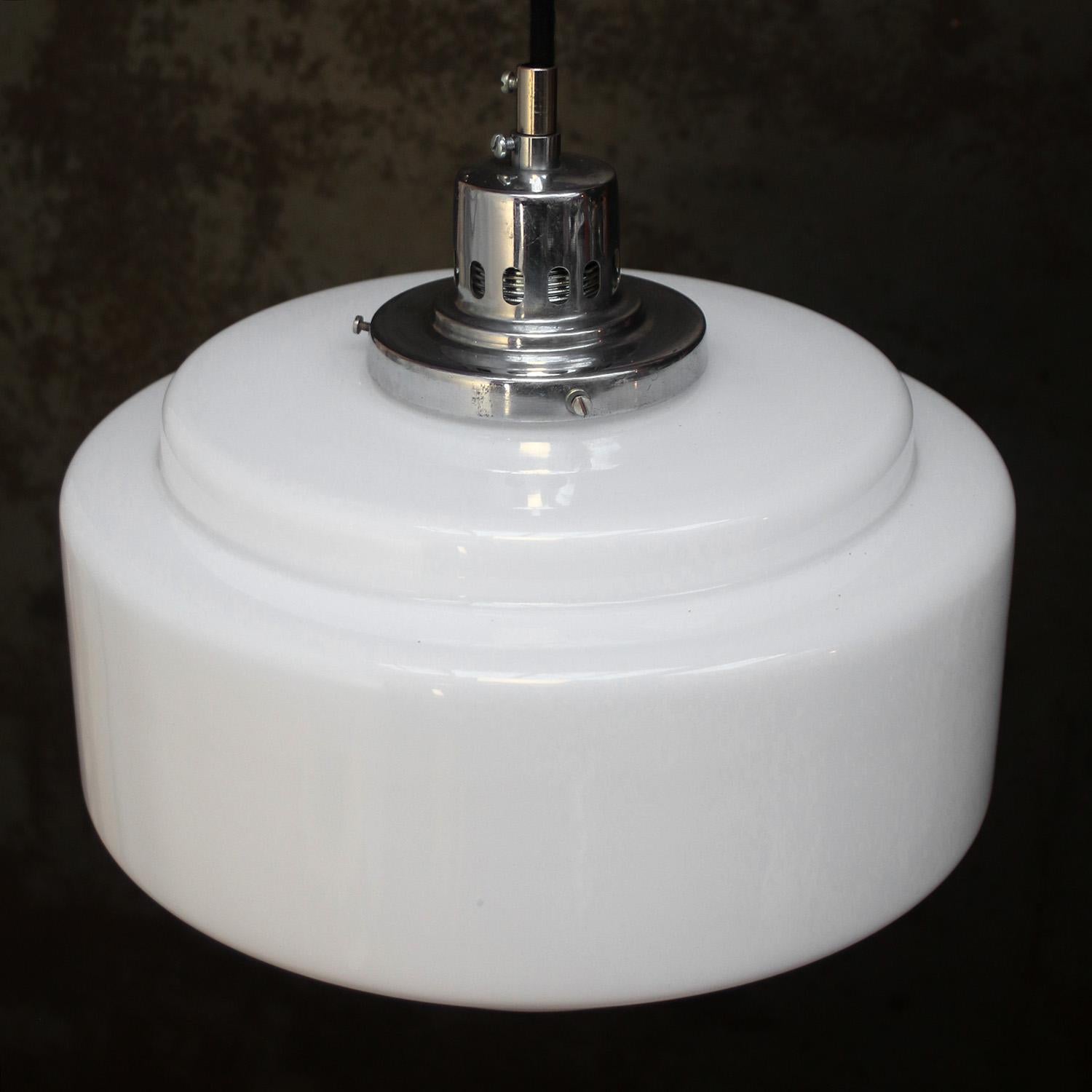 White Opaline Art Deco Glass Pendant Lamps In Good Condition For Sale In Amsterdam, NL