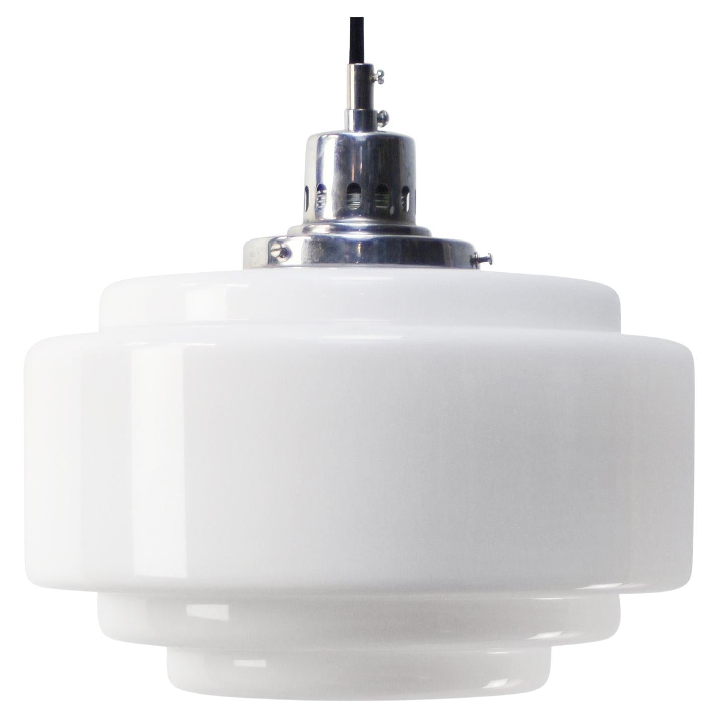 White Opaline Art Deco Glass Pendant Lamps For Sale