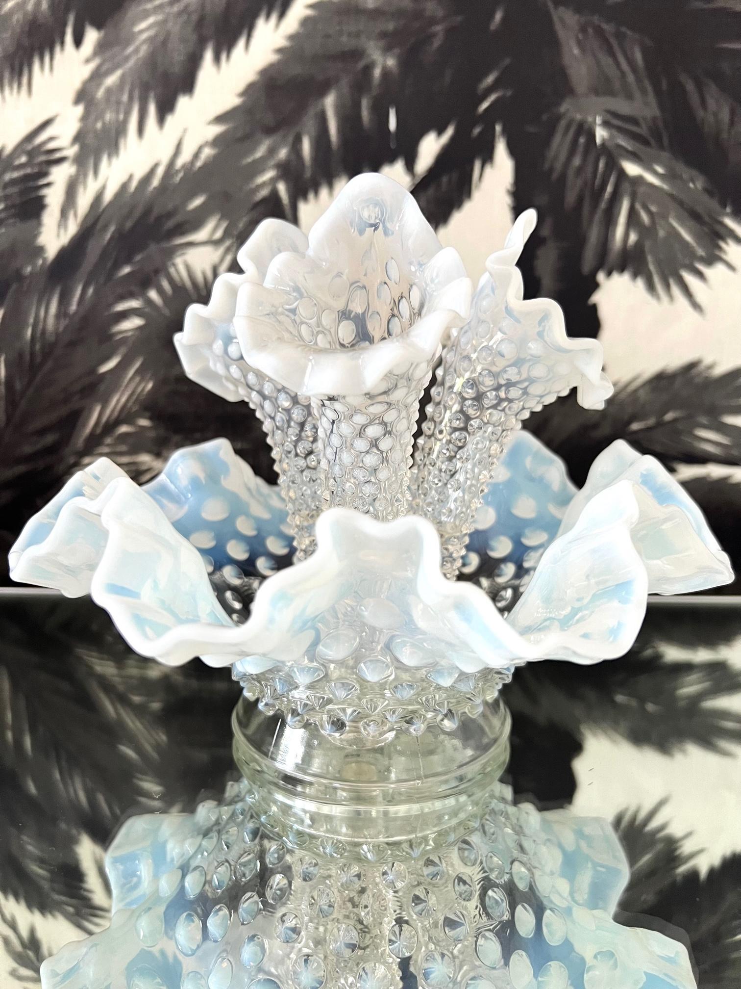 Mid-Century Modern Fostoria White Opaline Hobnail Glass Epergne Vase, circa 1950s For Sale