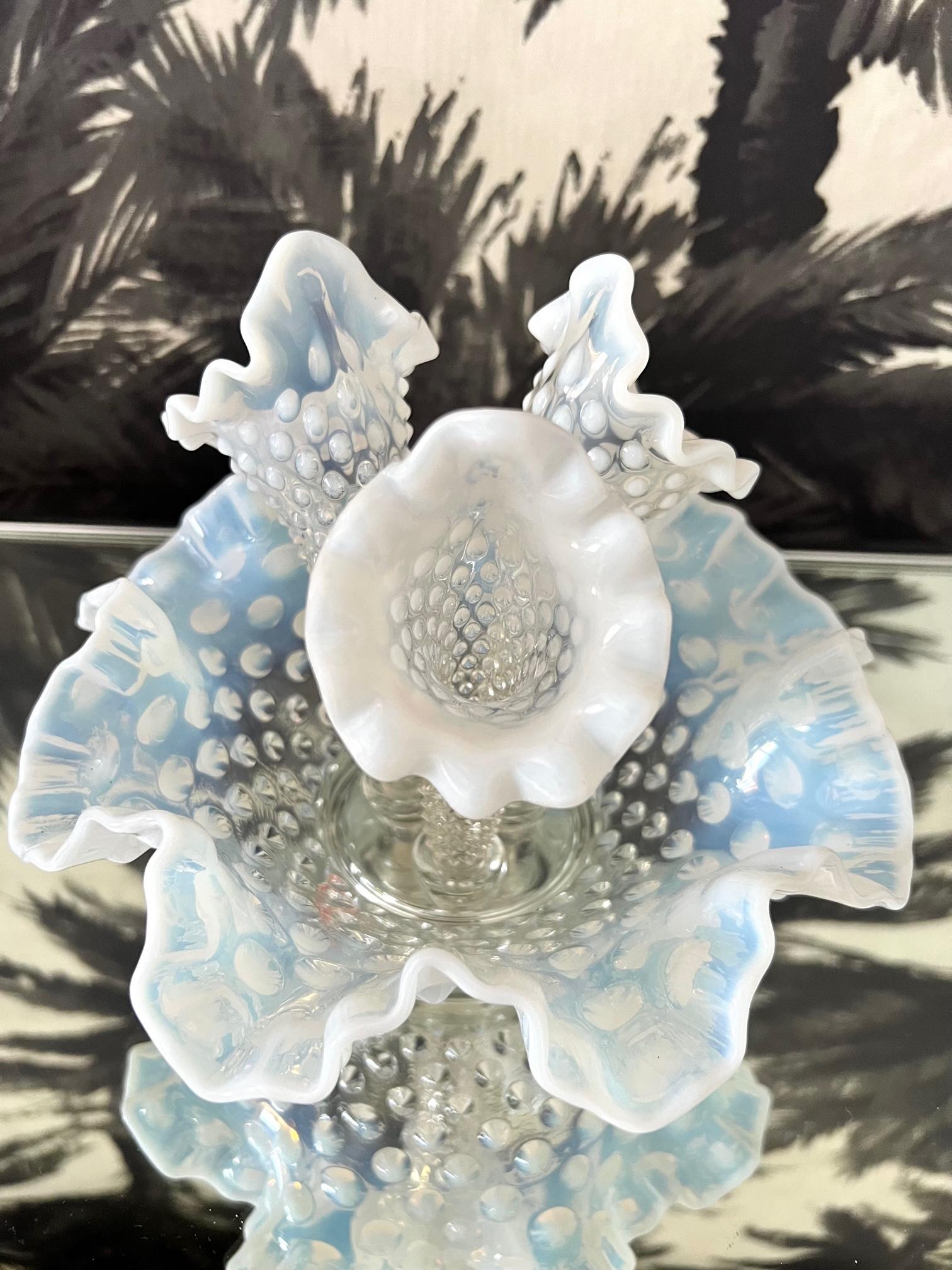 Hand-Crafted Fostoria White Opaline Hobnail Glass Epergne Vase, circa 1950s For Sale