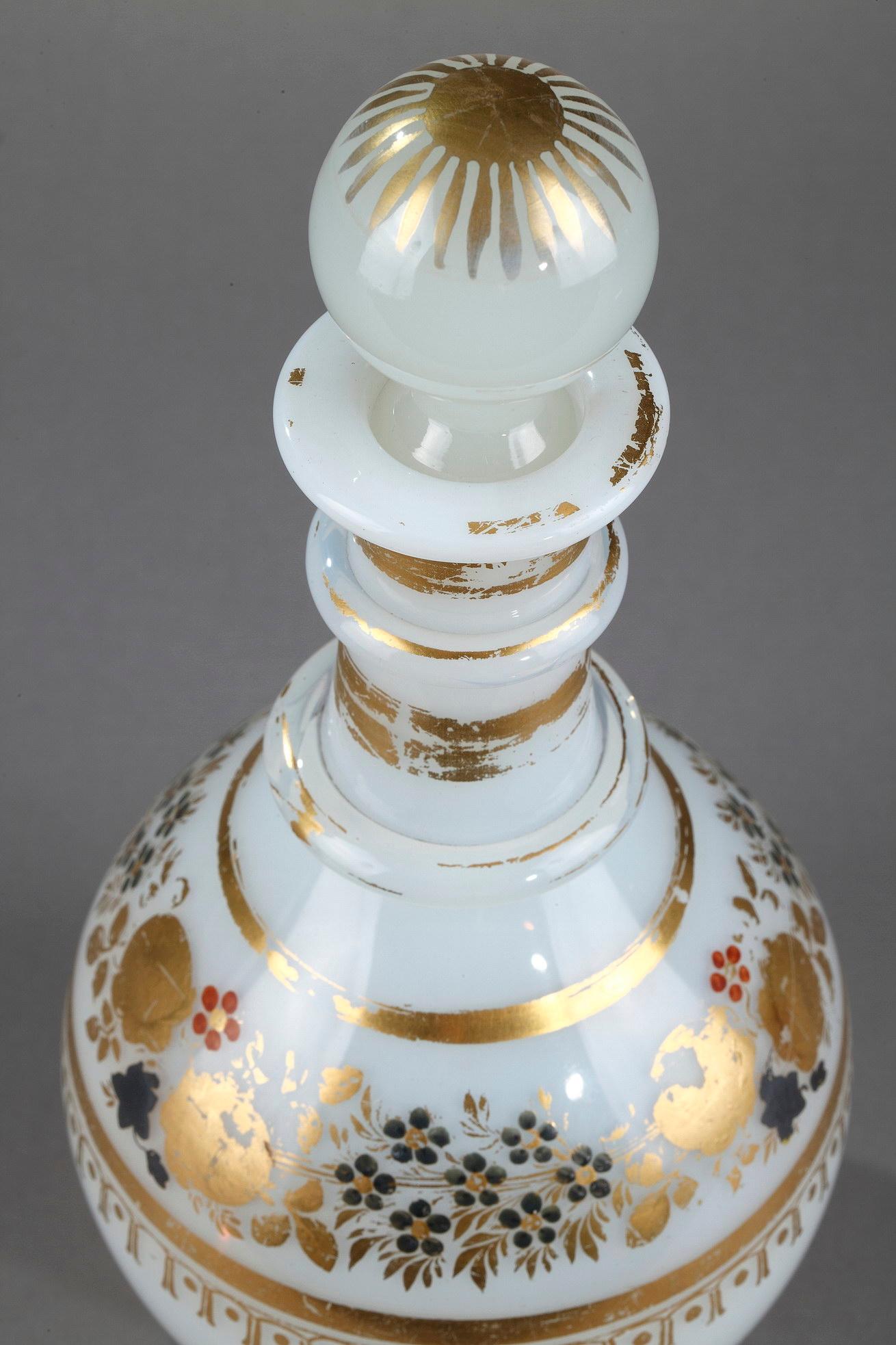 Charles X White Opaline Bottle with Desvignes Decoration For Sale