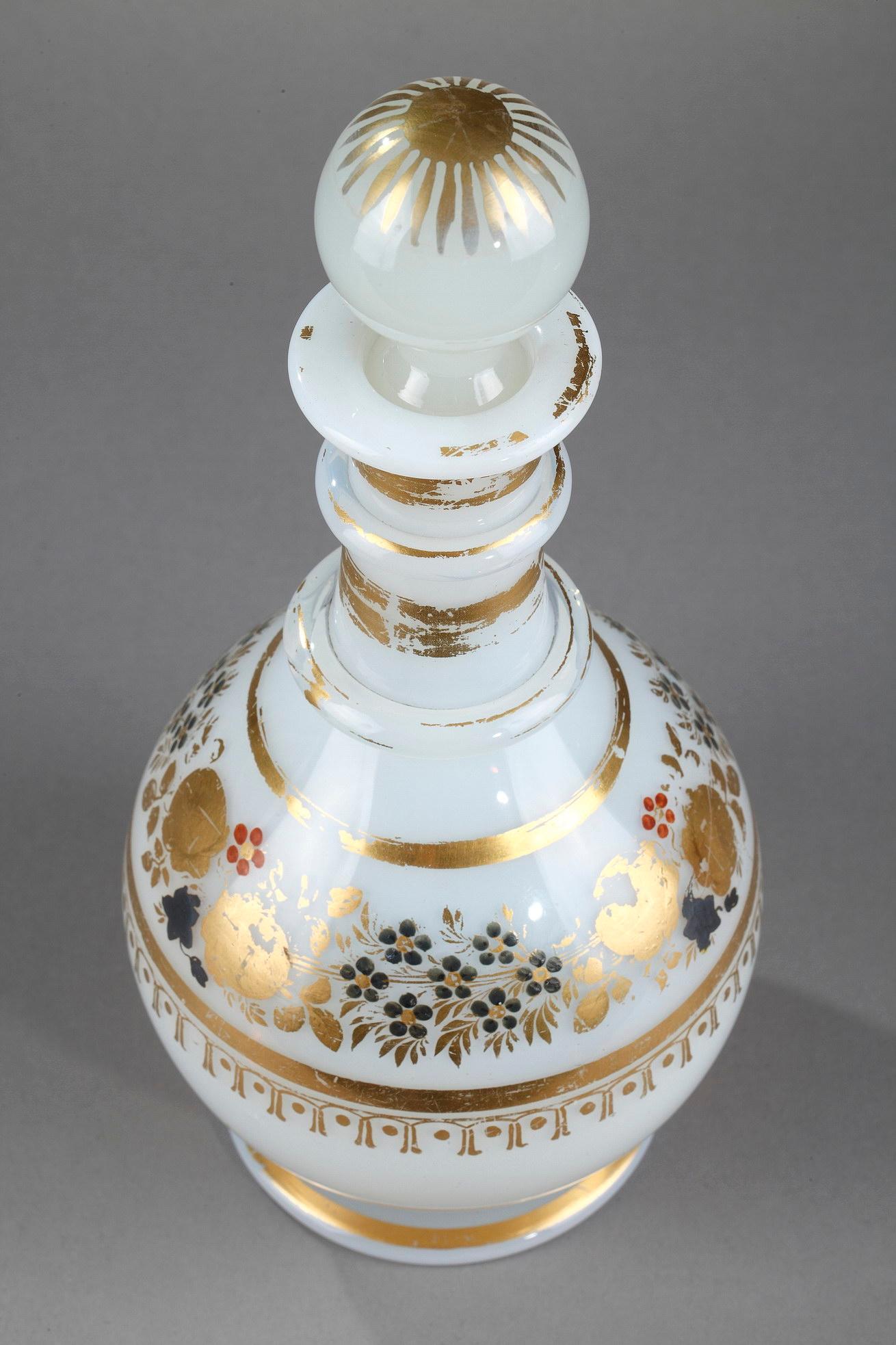 French White Opaline Bottle with Desvignes Decoration For Sale