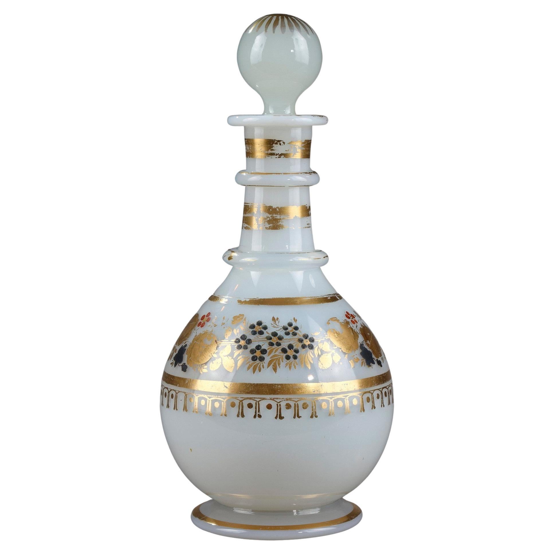 White Opaline Bottle with Desvignes Decoration