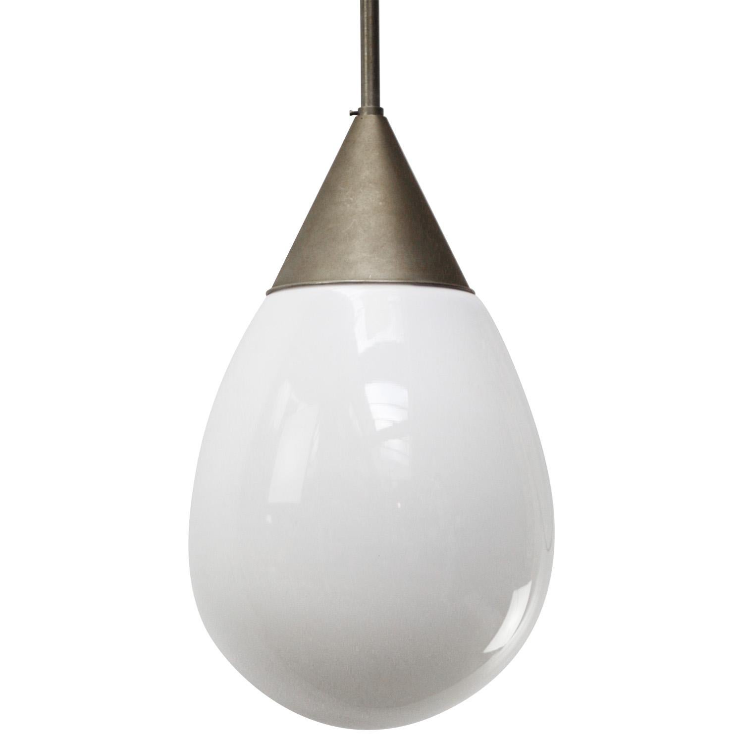 Large round drip shape opaline glass pendant by Gispen, Holland
Metal top, pipe and ceiling canopy

Glass height 300 mm / 11.8