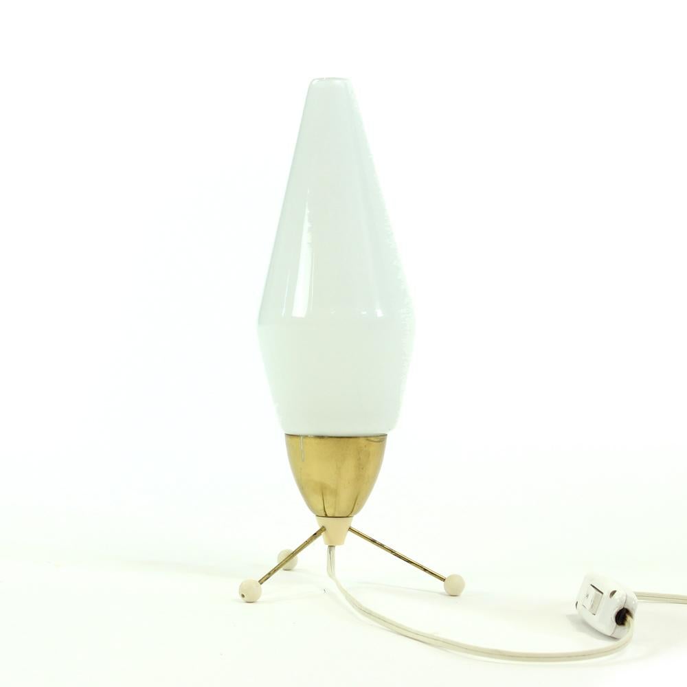White Opaline Glass and Brass Table Lamp, Czechoslovakia, 1960s In Good Condition In Zohor, SK