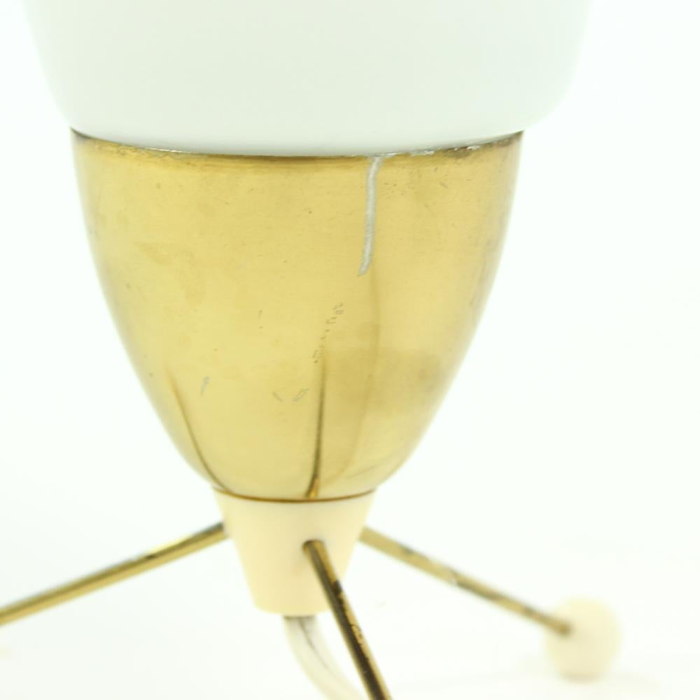 20th Century White Opaline Glass and Brass Table Lamp, Czechoslovakia, 1960s