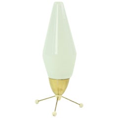 White Opaline Glass and Brass Table Lamp, Czechoslovakia, 1960s
