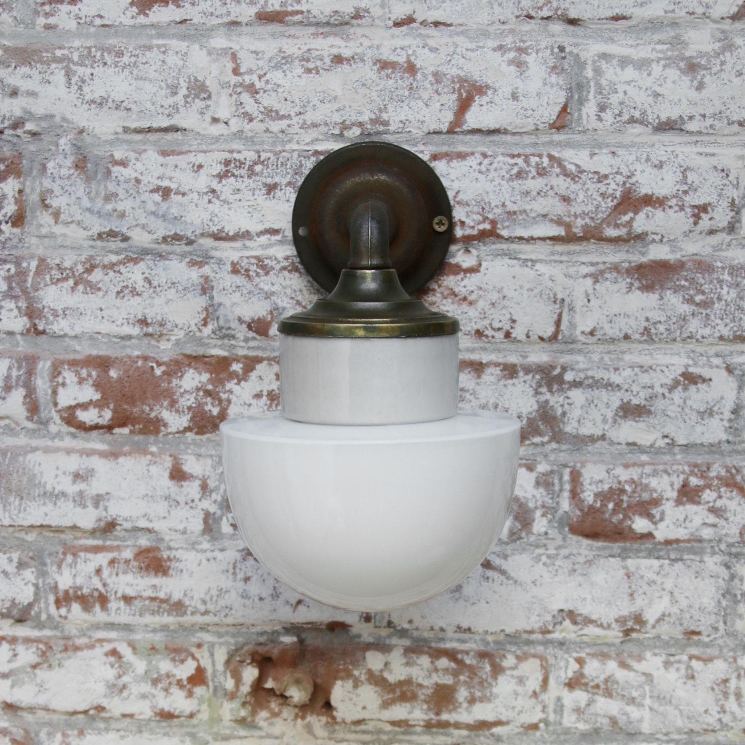 White Opaline Glass Brass Vintage Cast Iron Arm Scones Wall Lights In Good Condition In Amsterdam, NL