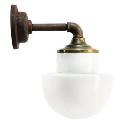 White Opaline Glass Brass Vintage Cast Iron Arm Scones Wall Lights