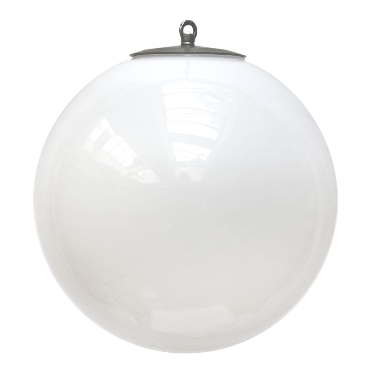 White Opaline Glass Globe Vintage European Metal Top Pendant Lights (360x)