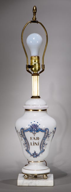 White Opaline Glass & Marble Apothecary Jar Table Lamp, 1940s-1950s