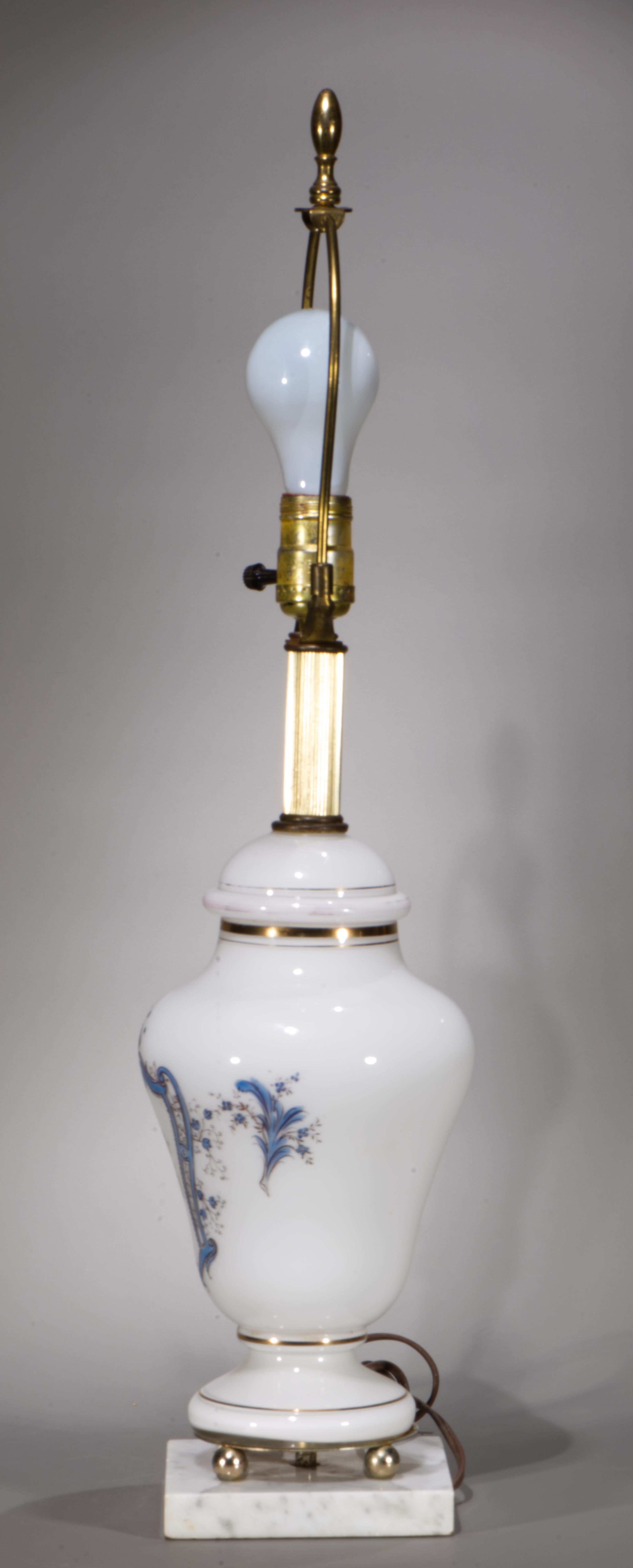 French Provincial White Opaline Glass & Marble Apothecary Jar Table Lamp, 1940s-1950s For Sale