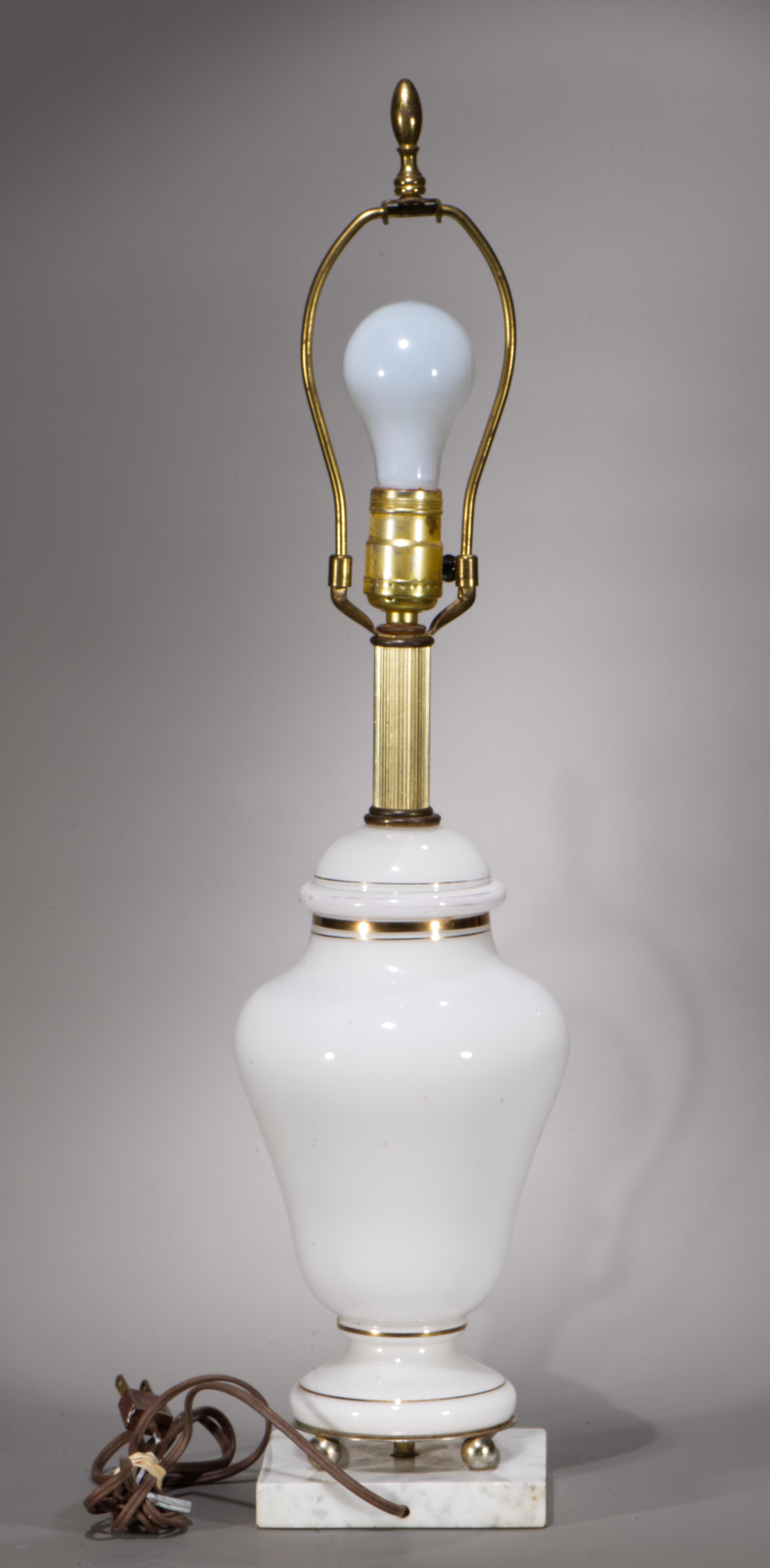 Hand-Crafted White Opaline Glass & Marble Apothecary Jar Table Lamp, 1940s-1950s For Sale