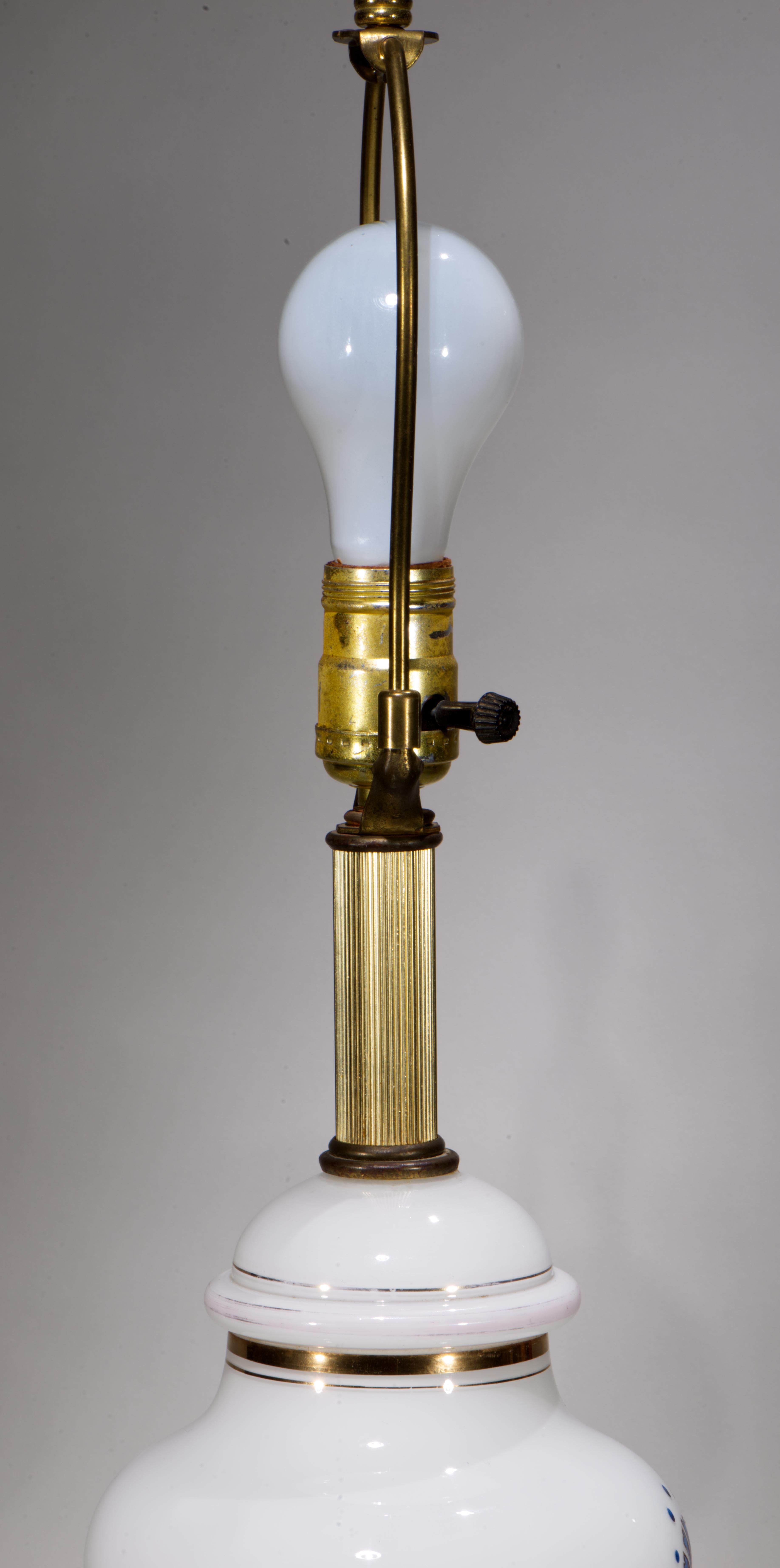 20th Century White Opaline Glass & Marble Apothecary Jar Table Lamp, 1940s-1950s For Sale