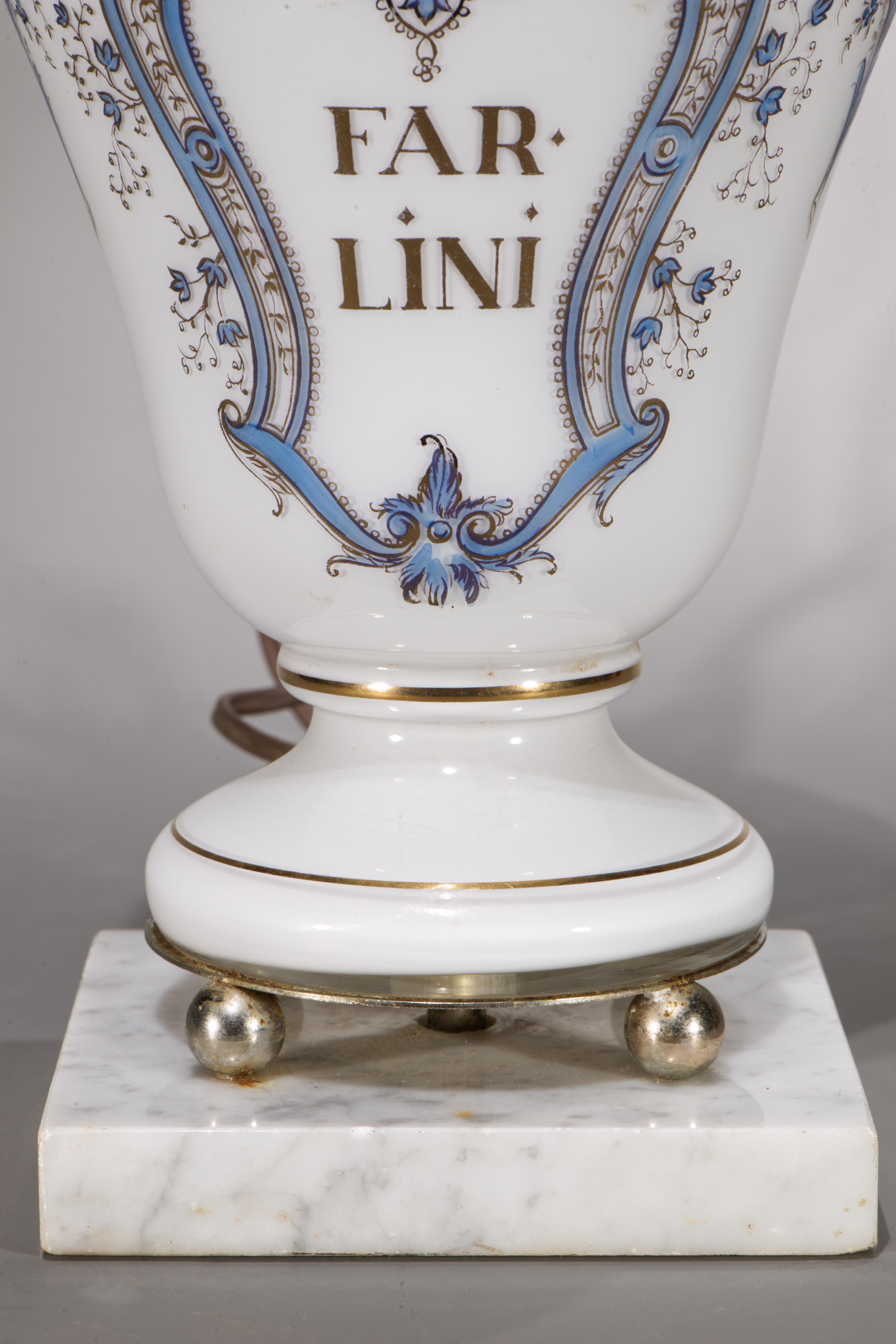 White Opaline Glass & Marble Apothecary Jar Table Lamp, 1940s-1950s For Sale 1