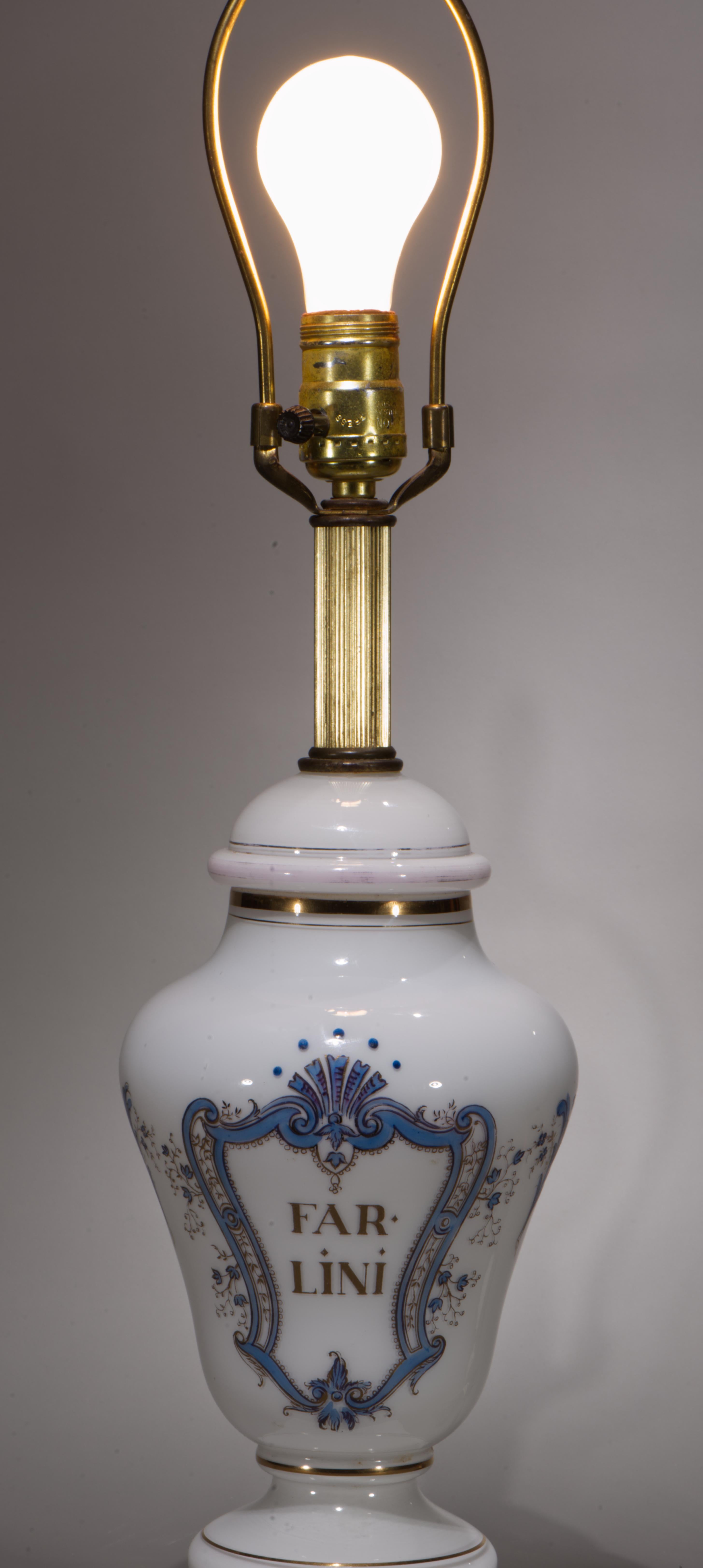 White Opaline Glass & Marble Apothecary Jar Table Lamp, 1940s-1950s For Sale 2