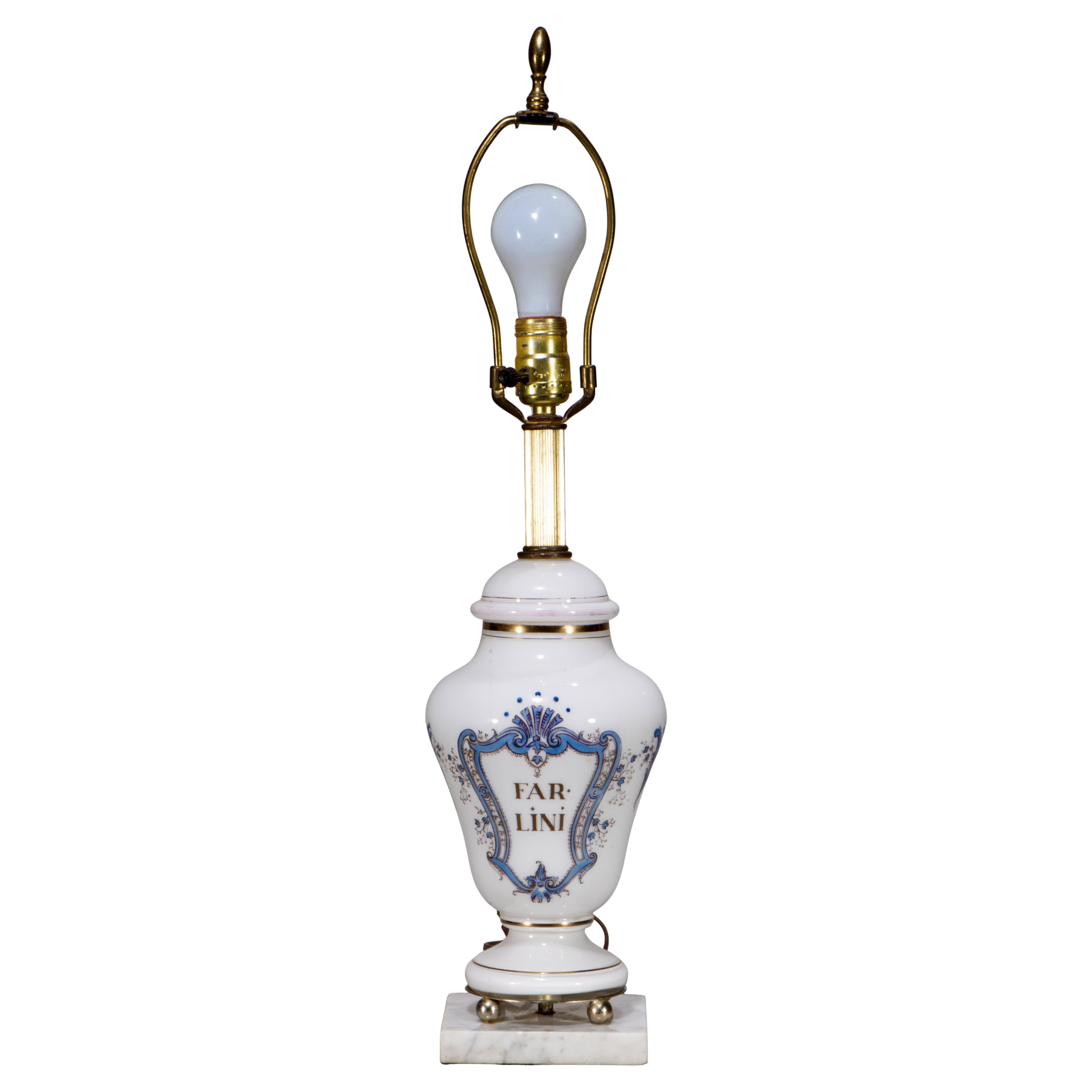 White Opaline Glass 
Marble Apothecary Jar Table Lamp, 1940s-1950s For Sale