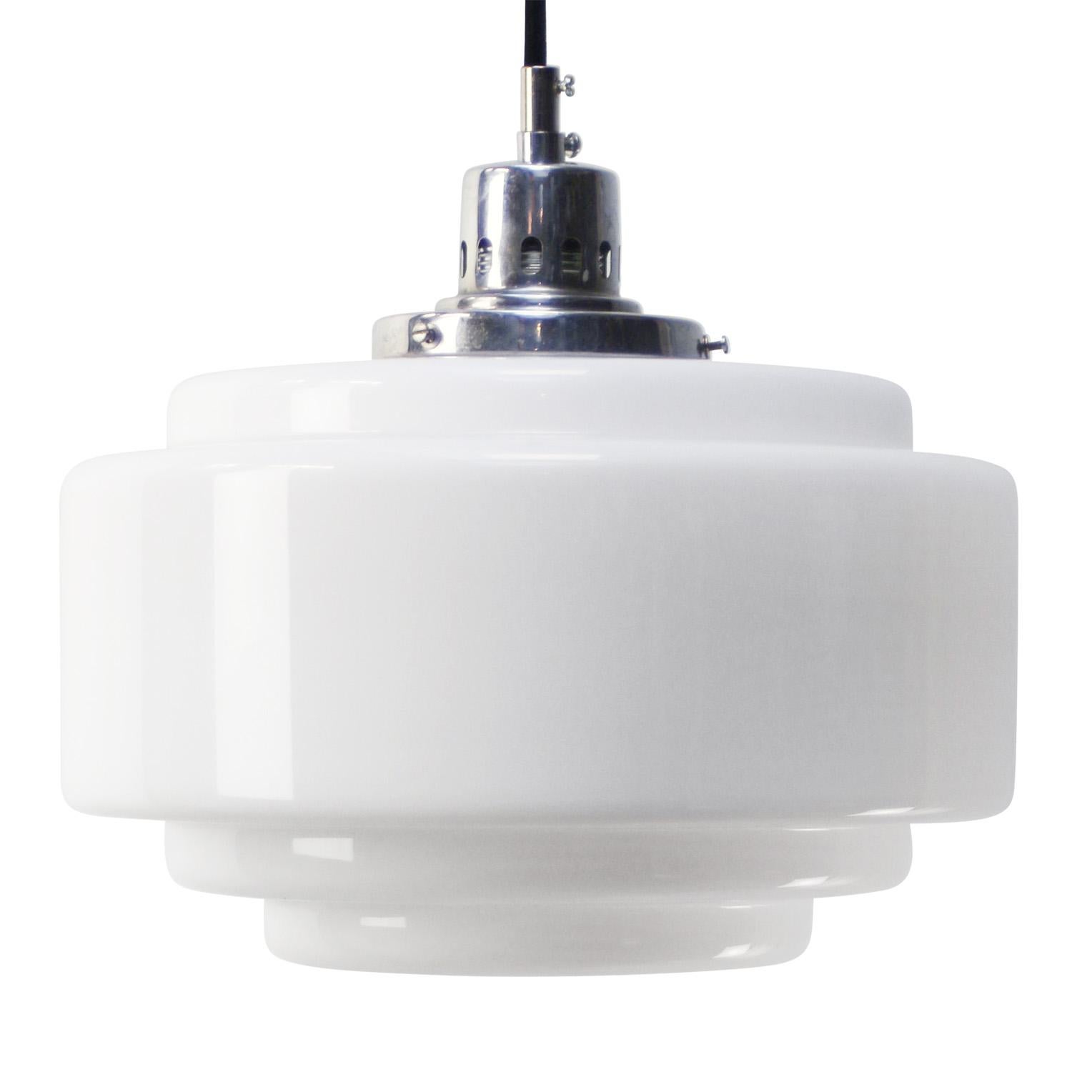 White Opaline Glass Pendant Lamp, Art Deco Style, Mid-20th Century For Sale