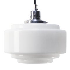 White Opaline Glass Pendant Lamp, Art Deco Style, Mid-20th Century