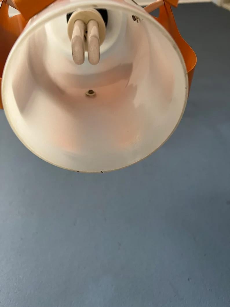 White Opaline Glass Pendant Lamp with Orange Iron Frame, 1970s For Sale 4