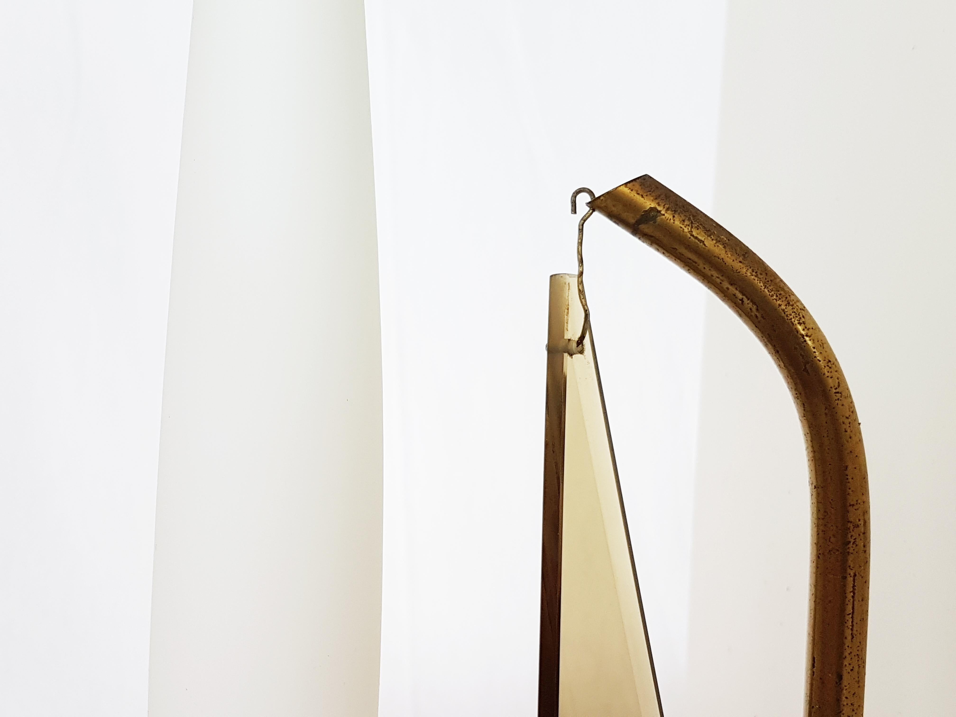 White Opaline Glass Shade and Brass 1950s Sconces in the Style of Arredoluce 1