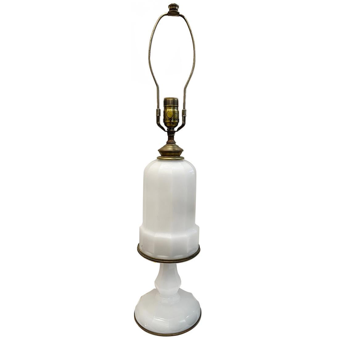 White Opaline Glass table Lamp For Sale