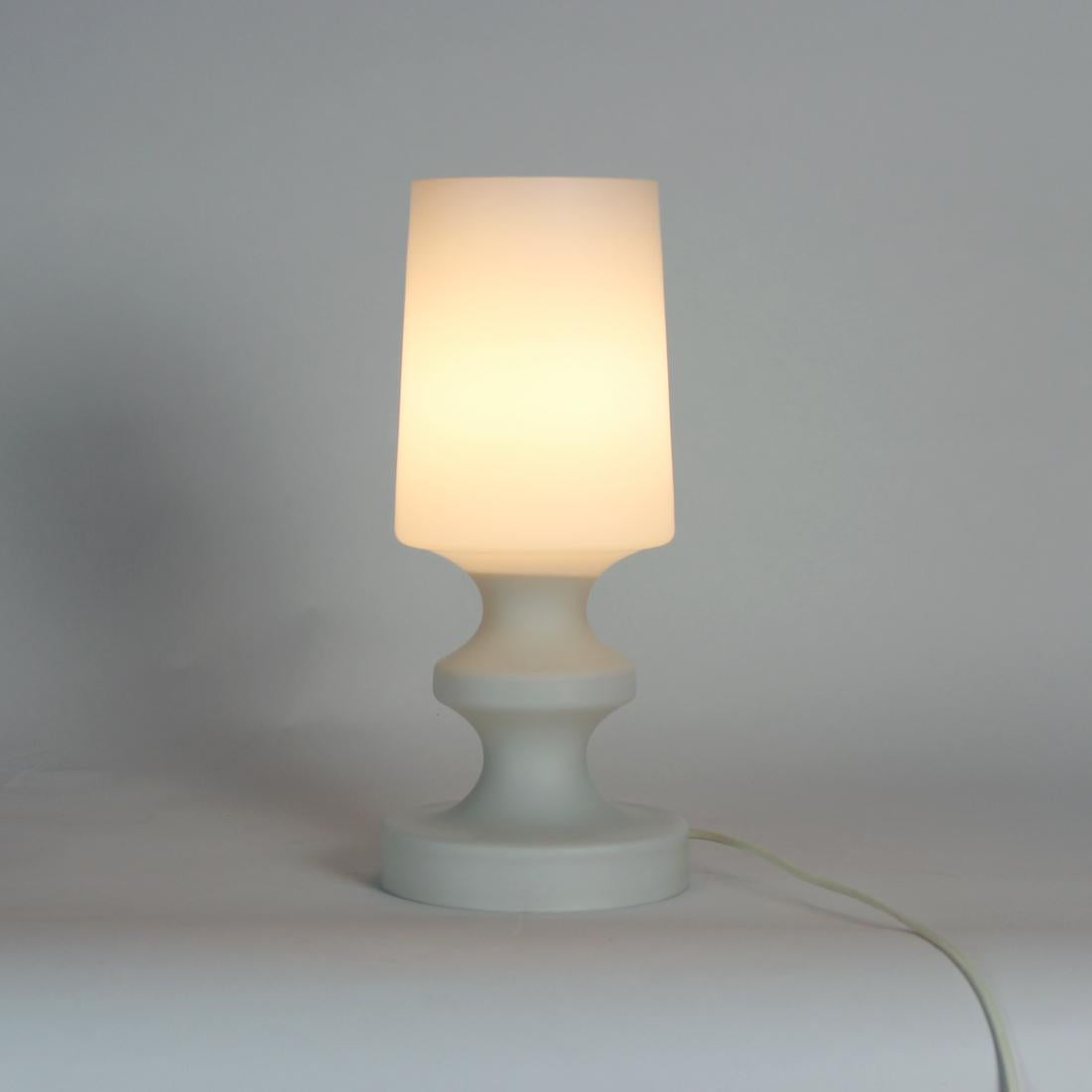 Mid-20th Century White Opaline Glass Table Lamp in Chessman Design, Stefan Tabery, 1960s For Sale