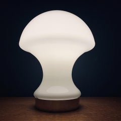 Lampe de table champignon en verre opalin blanc, Italie, années 1980