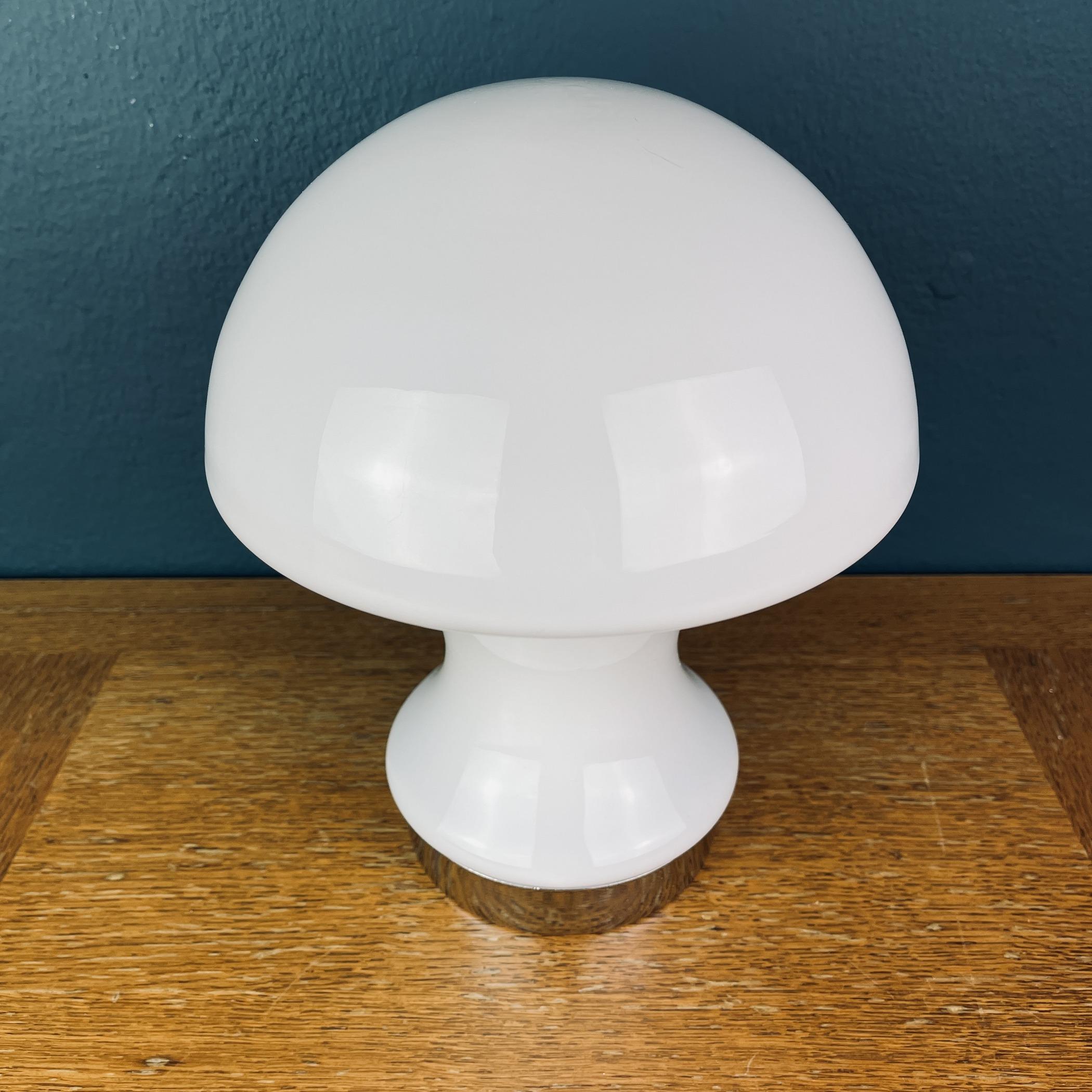 Italian White opaline glass table lamp Mushroom Italy 1980s For Sale