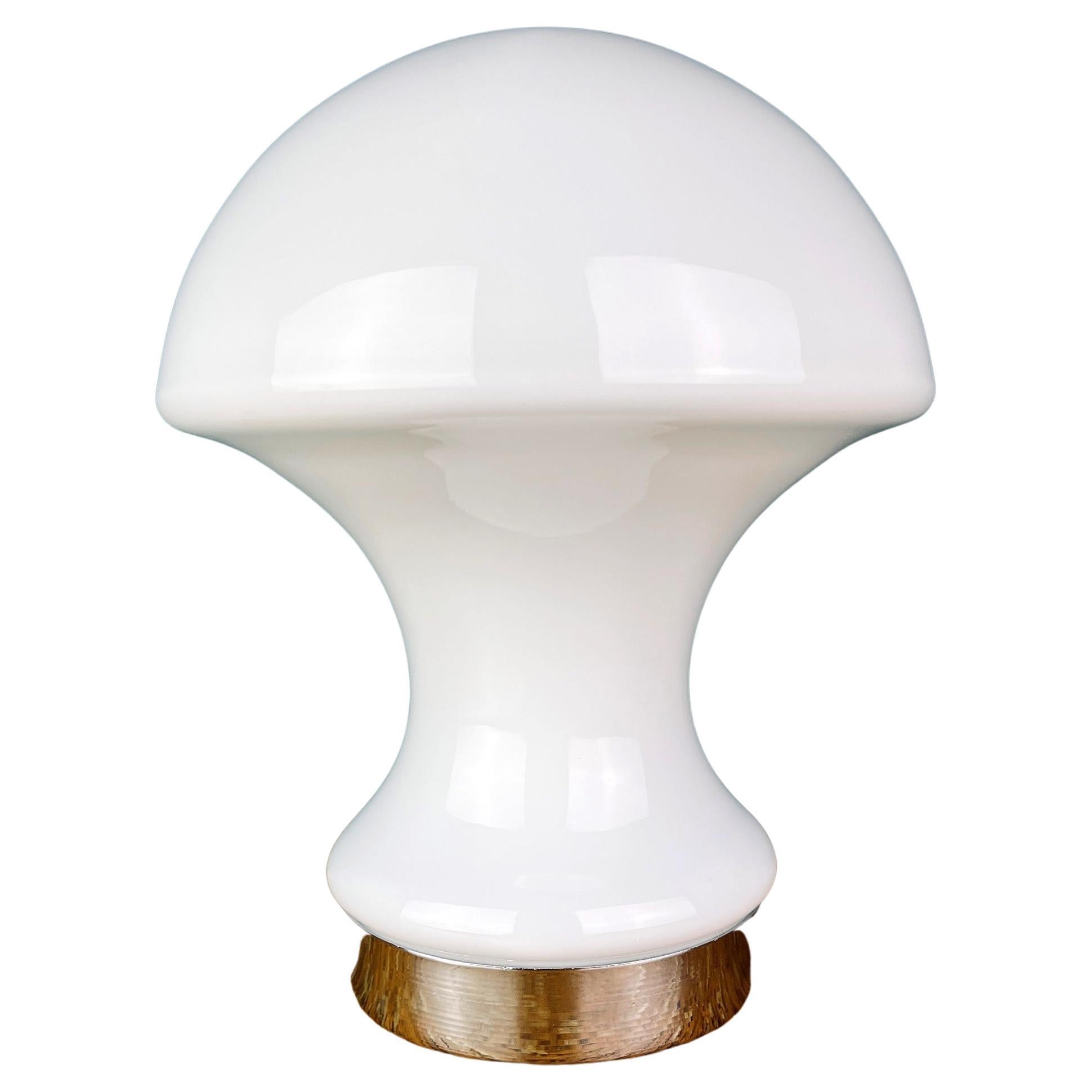 White opaline glass table lamp Mushroom Italy 1980s For Sale