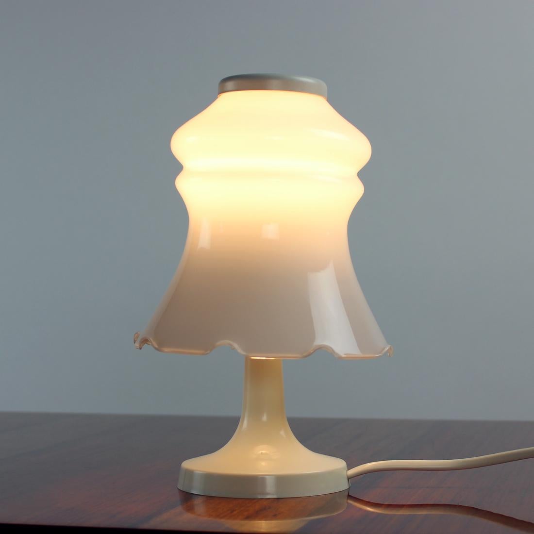Mid-20th Century White Opaline Glass Table Light, Opp Jihlava, Czechoslovakia 1960s For Sale