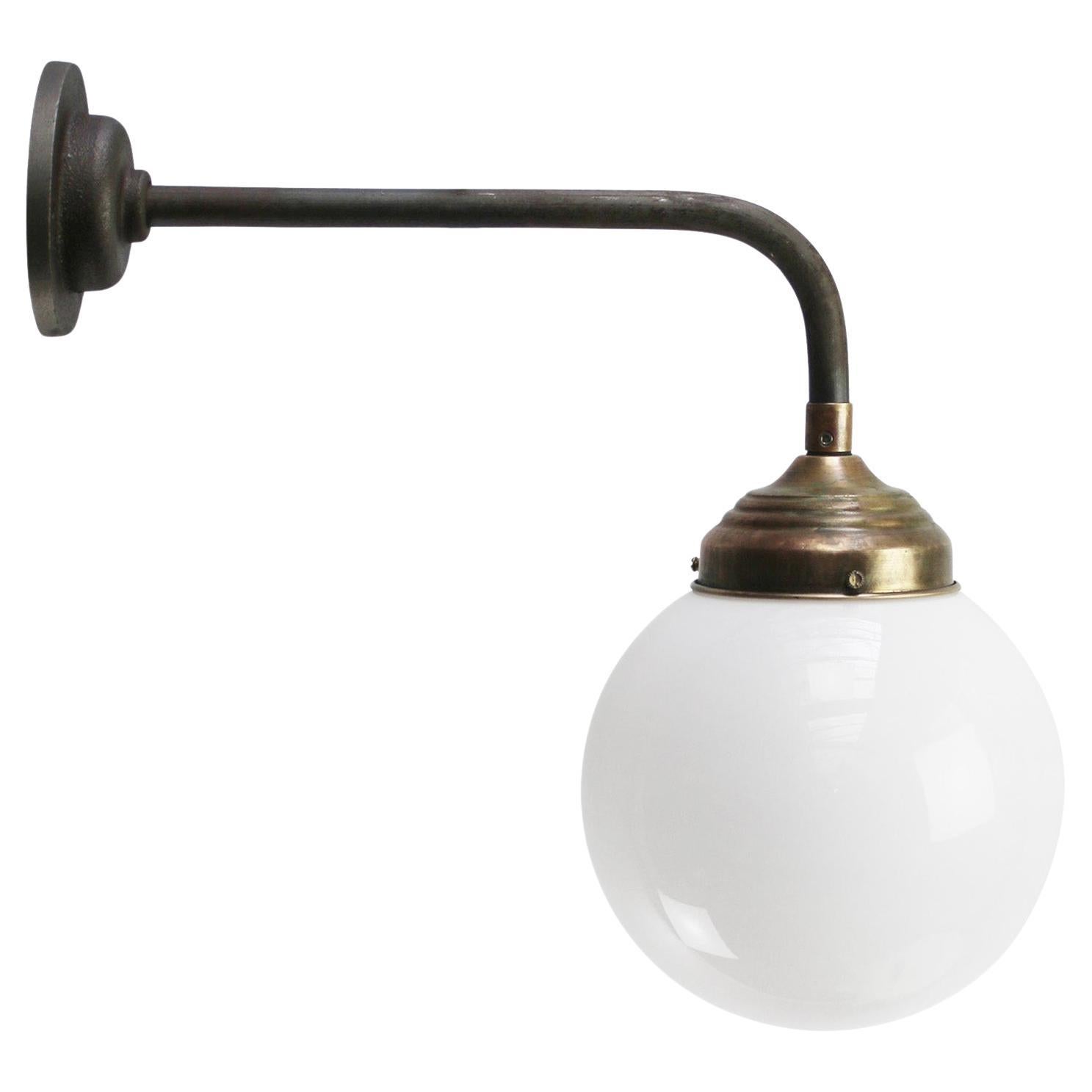 White Opaline Glass Vintage Brass Cast Iron Sconces Wall Lights
