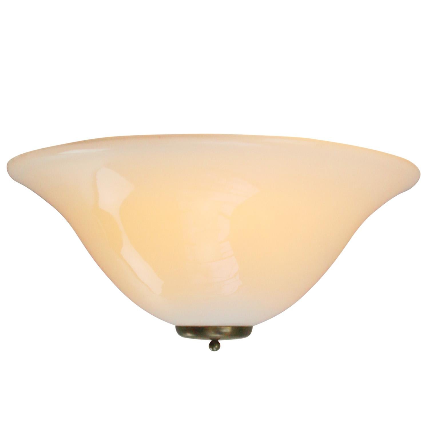 Dutch White Opaline Glass Vintage Brass Sconce Wall Lamp For Sale