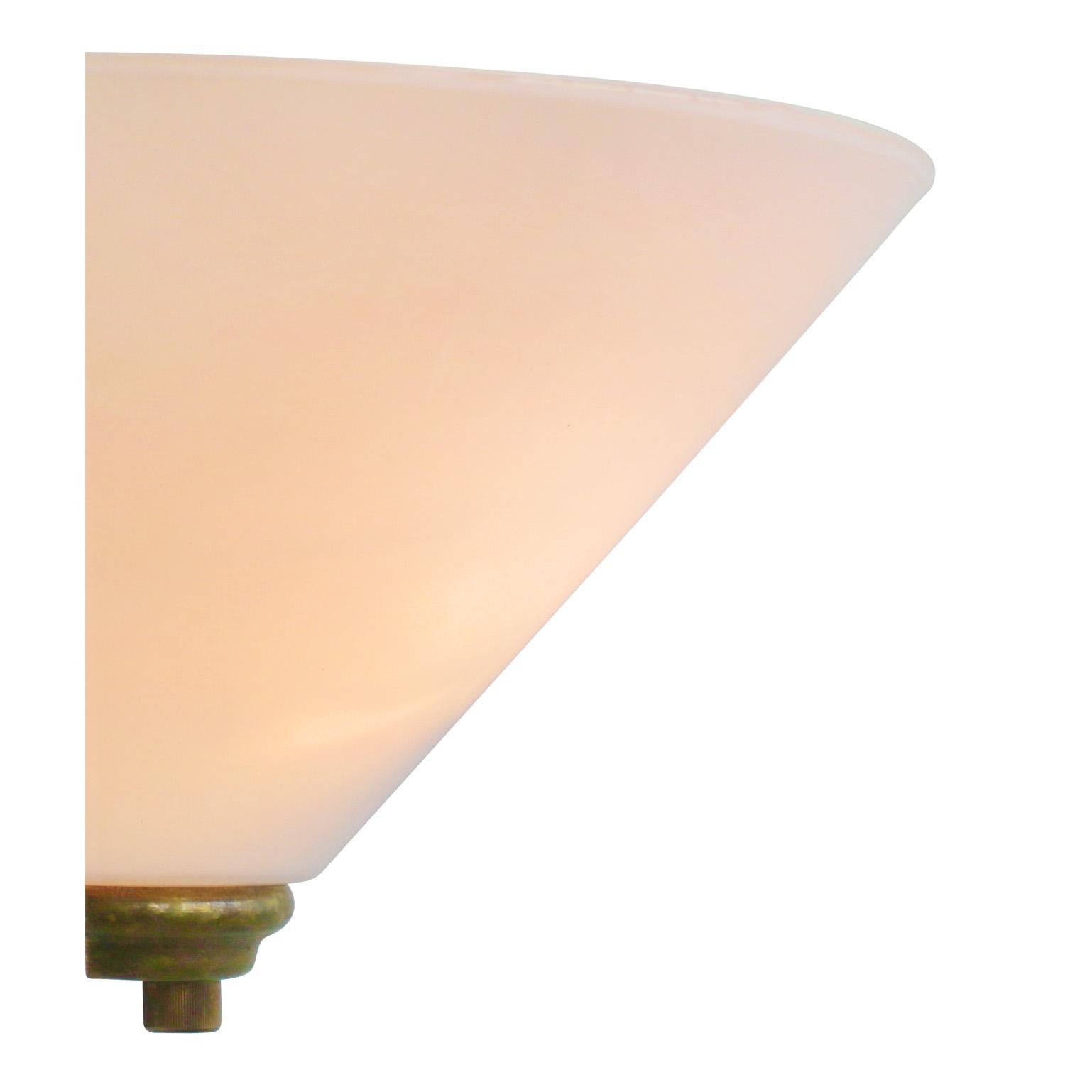 Opaline Sconce wall lamp.
Brass with white opaline glass.

Weight: 0.70 kg / 1.5 lb

Priced per individual item. All lamps have been made suitable by international standards for incandescent light bulbs, energy-efficient and LED bulbs. The new
