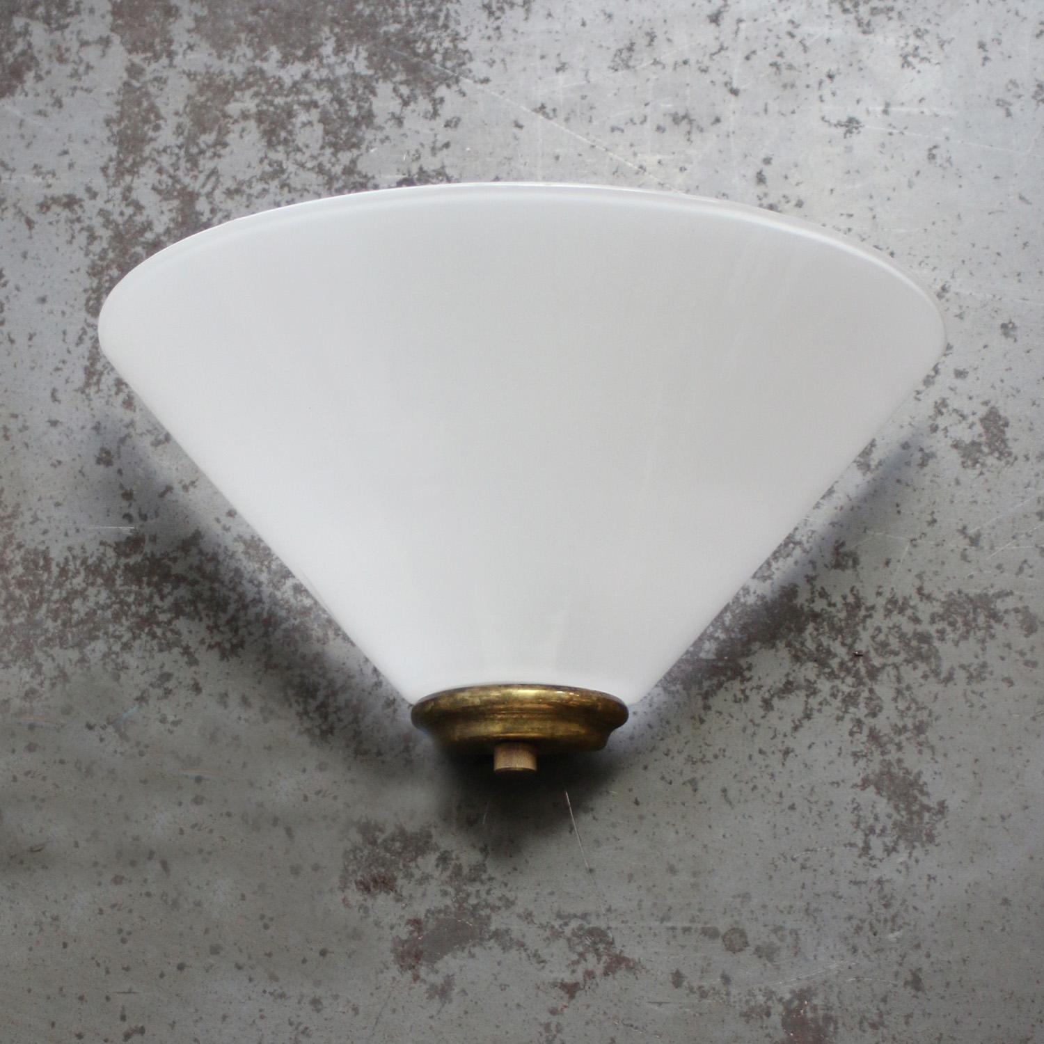 Dutch White Opaline Glass Vintage Brass Sconces Wall Lamps For Sale