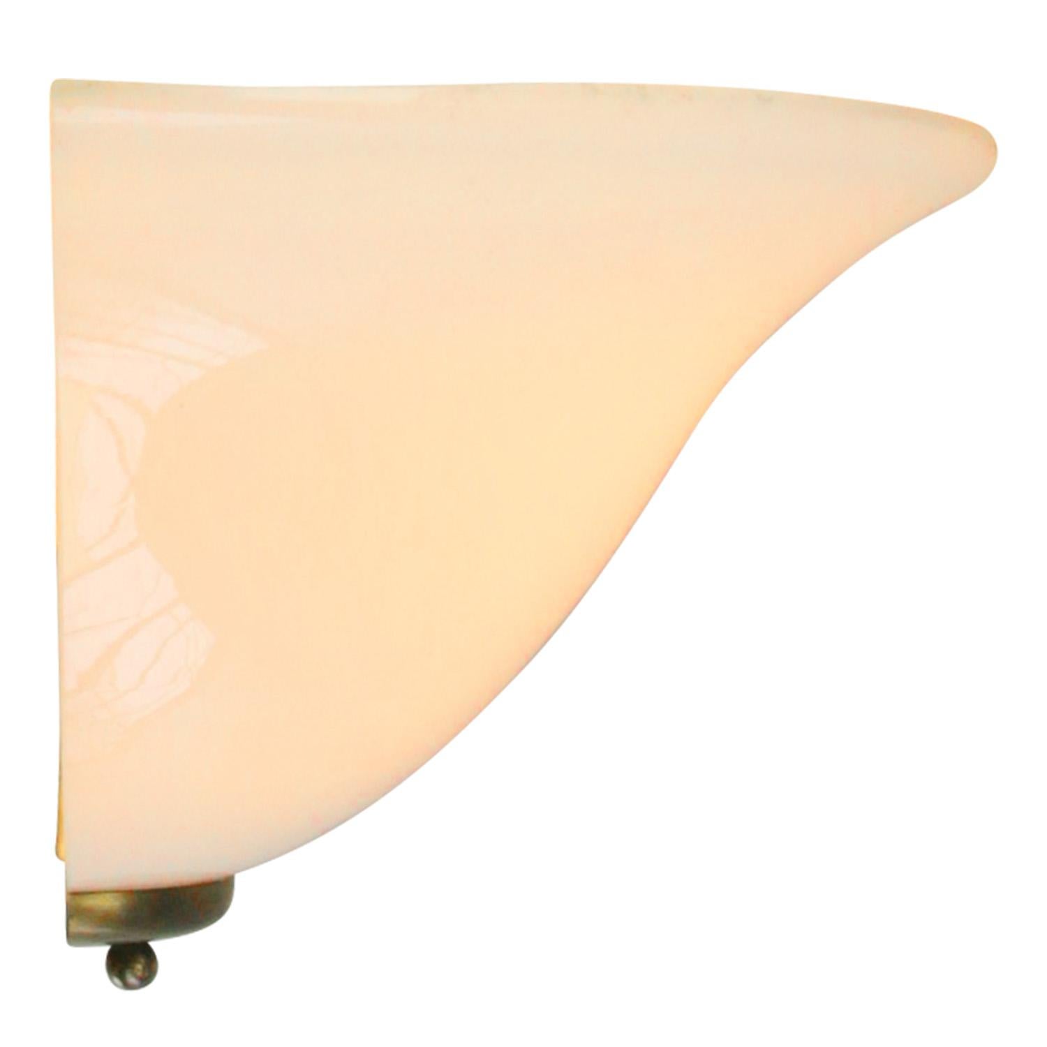 Opaline scone wall lamp.
Brass with white opaline glass.

Weight: 0.65 kg / 1.45 lb

Priced per individual item. All lamps have been made suitable by international standards for incandescent light bulbs, energy-efficient and LED bulbs. The new