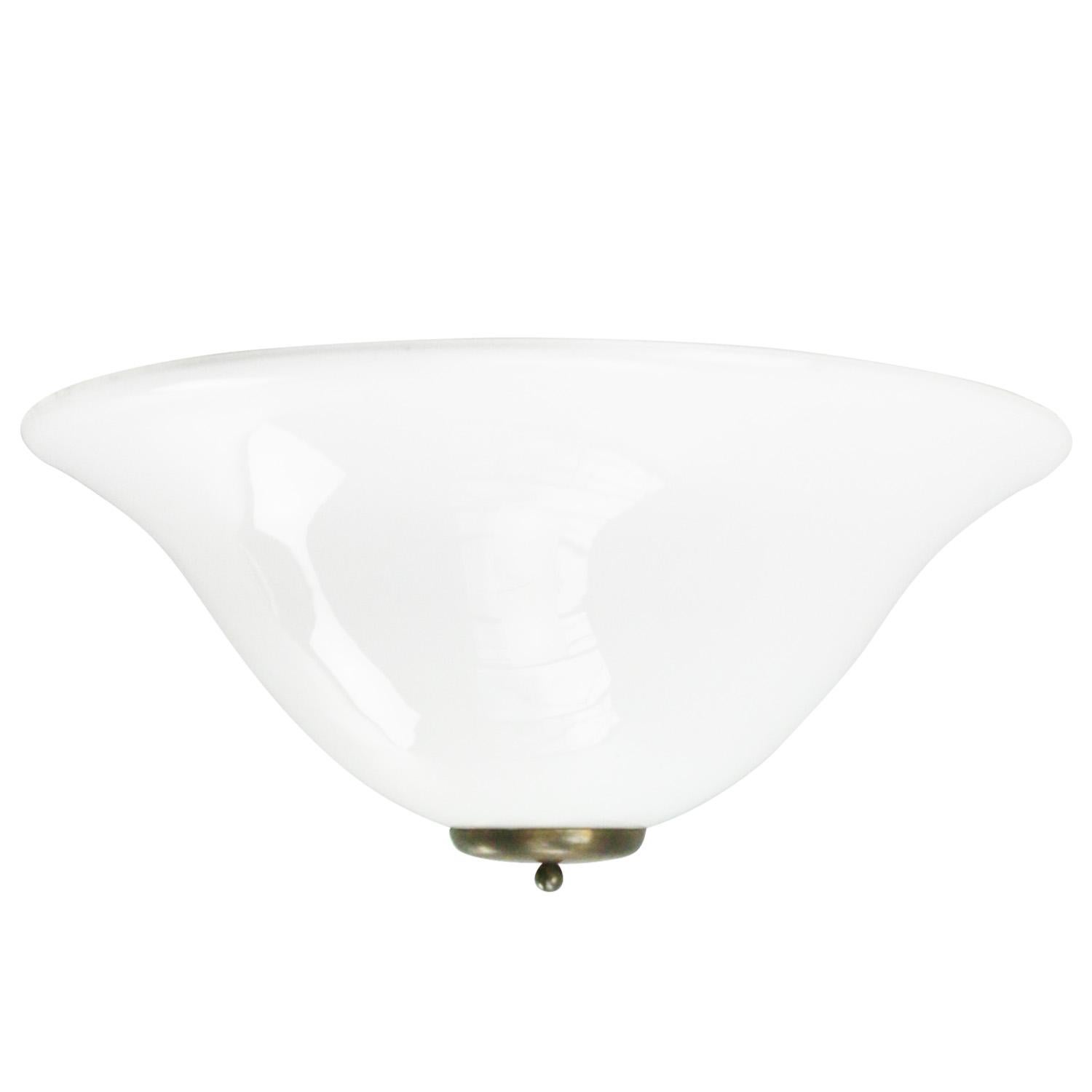 Mid-Century Modern White Opaline Glass Vintage Brass Scones Wall Lamps For Sale