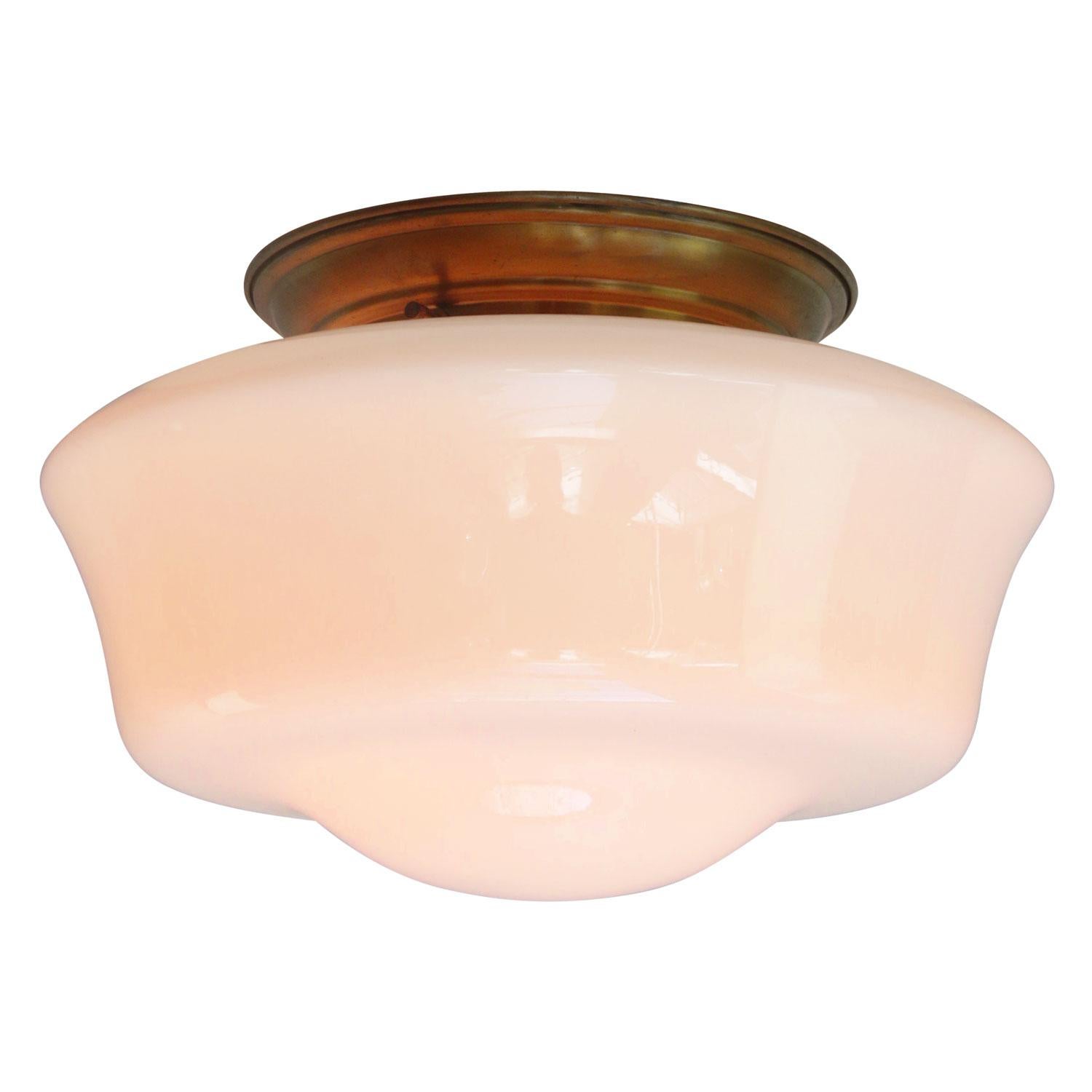 Opaline glass ceiling lamp, flush mount.
Brass base

Weight: 2.30 kg / 5.1 lb

Priced per individual item. All lamps have been made suitable by international standards for incandescent light bulbs, energy-efficient and LED bulbs. E26/E27 bulb