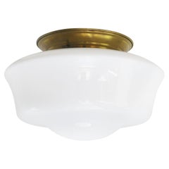 White Opaline Glass Vintage European Brass Ceiling Lamp Flush Mount