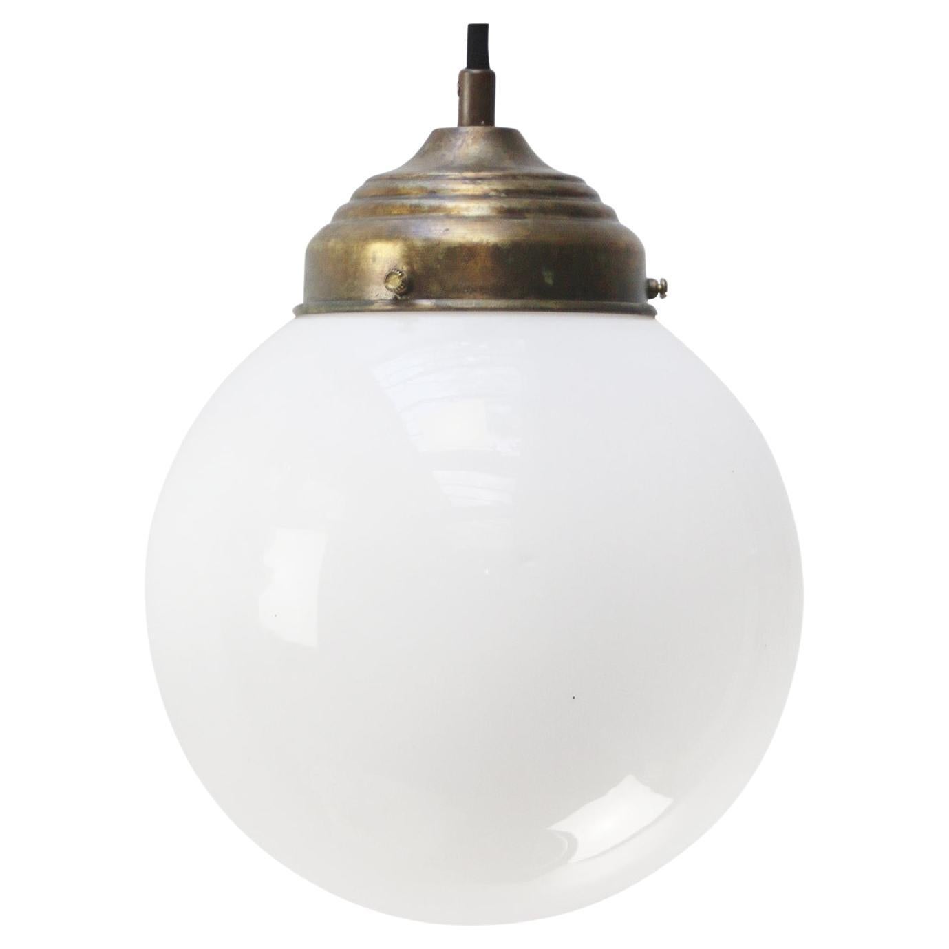 White Opaline Glass Vintage European Brass Top Pendant Lights