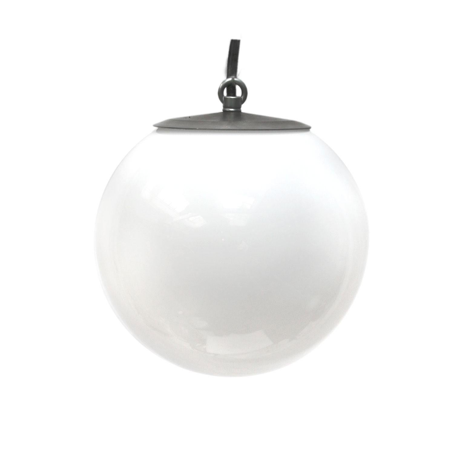 White Opaline Glass Vintage European Metal Top Pendant Lights (360x) In Excellent Condition In Amsterdam, NL