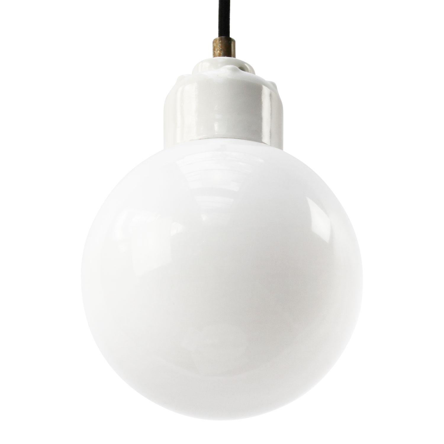 German White Opaline Glass Vintage European Porcelain Top Pendant Lights