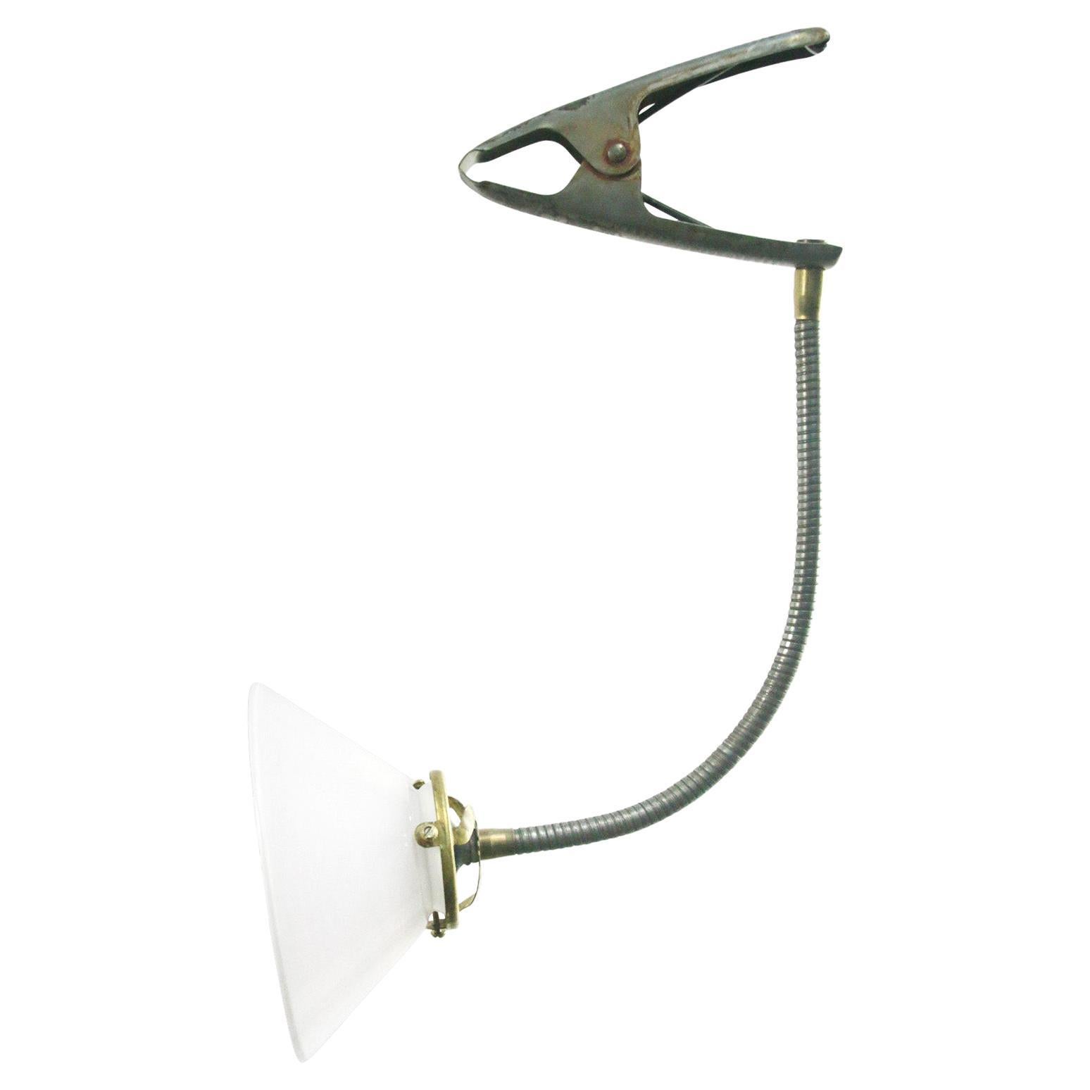 White Opaline Glass Vintage Flexible Arm Clamb Spot Lights Sconces