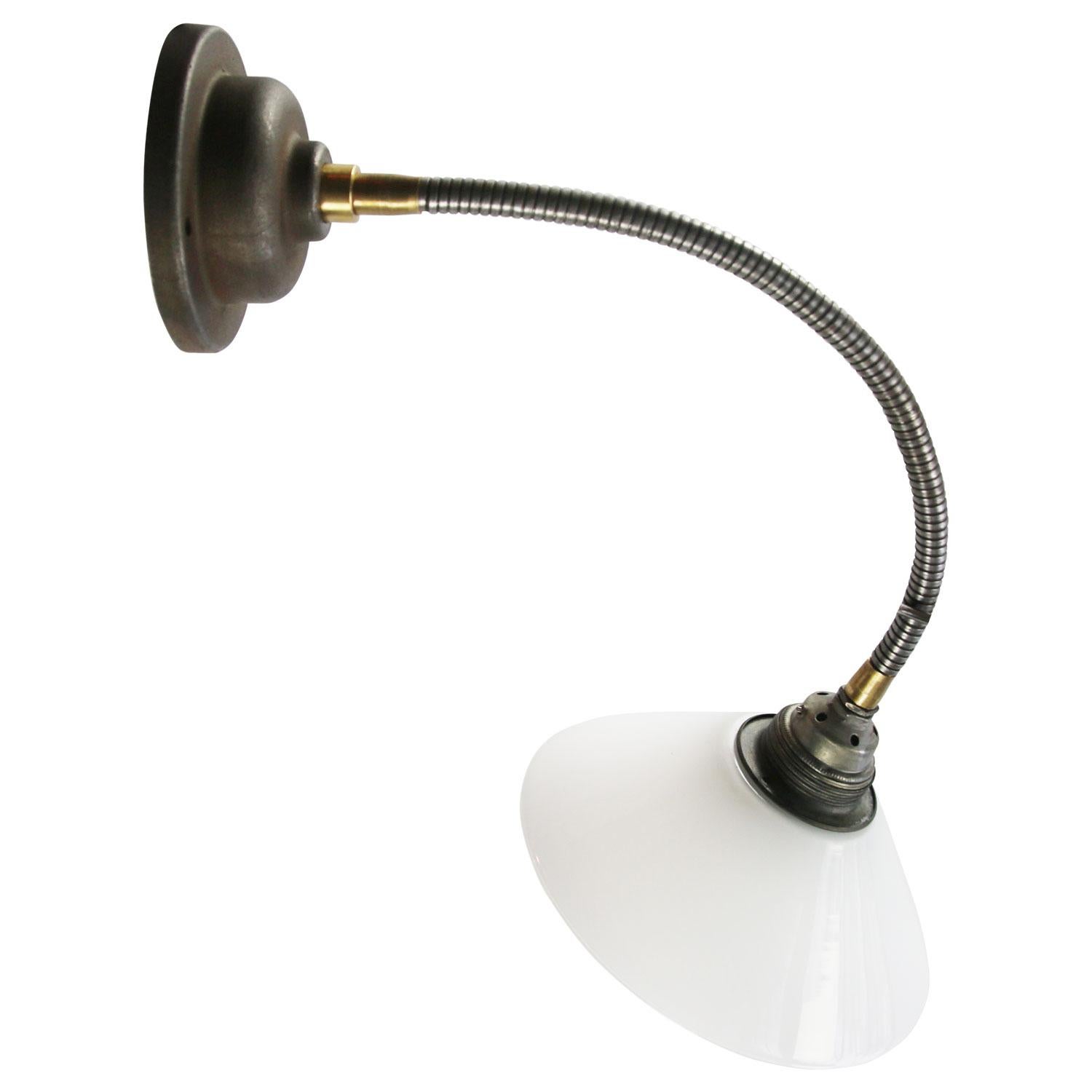 Industrial White Opaline Glass Vintage Flexible Arm Wall Lights Scones For Sale