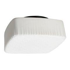 White Opaline Glass Vintage Industrial Aluminum Based Ceiling Lamps